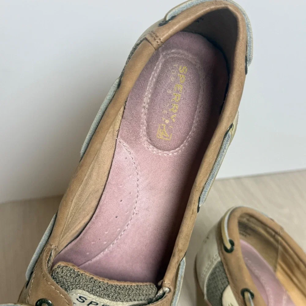Wedge Boat Shoes Sperry Top-Sider Womens 6.5M Tan Leather Heels 9837550